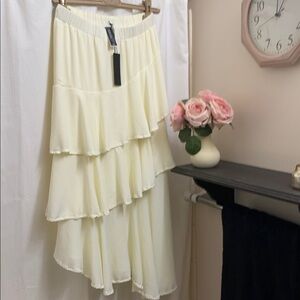 Bohemian Ruffled Asymmetrical Maxi Skirt in Off-White Cream